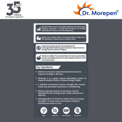 Dr. Morepen Testo Boost For Men | Increases Energy Stamina & Muscle Growth