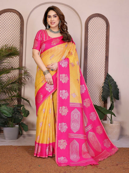 Teeya Creation New Trendy Wedding Wear Banarasi Silk Saree-Yellow