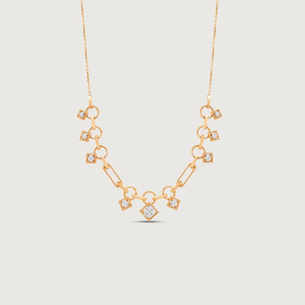 Geometric Charm Diamond Necklace in 14K Yellow Gold, 0.201 ct
