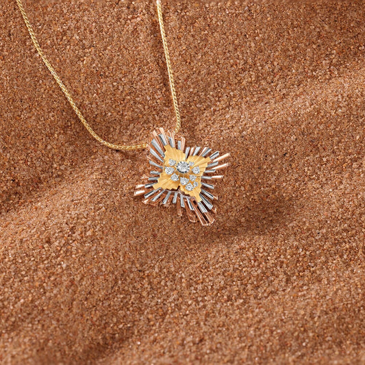 Radiant Bloom Diamond Pendant in 9K Yellow White and Rose Gold, 0.12 ct