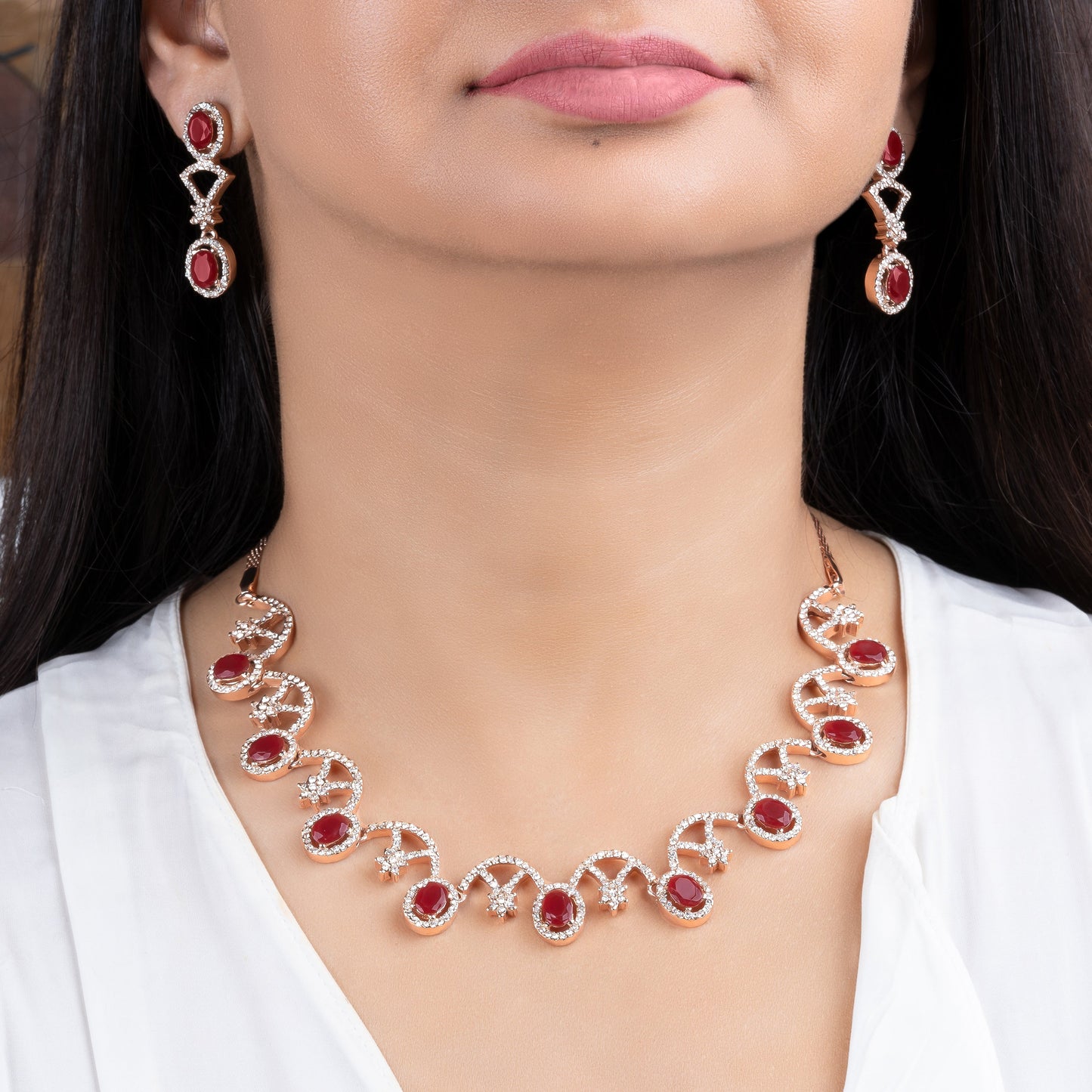 Rose Gold Crystal Necklace Set