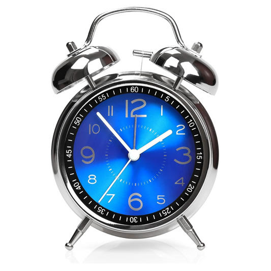 Analog Twin Bell Alarm Clock for Heavy Sleepers – Loud 4-Inch Metal Table Clock with Backlight, Ideal for Students, Bedroom, Office, or Home Décor (Blue Silver)