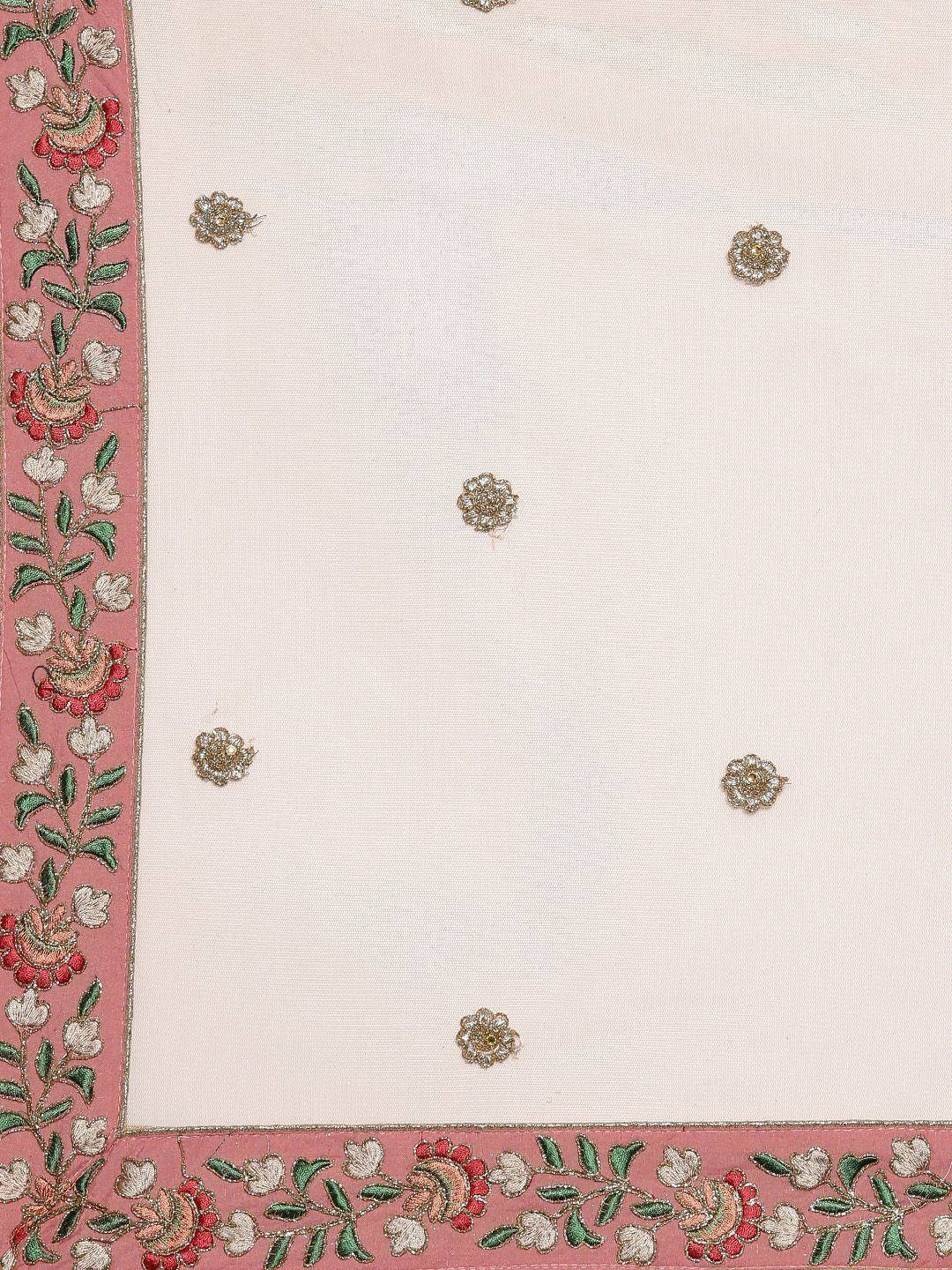 Tulsi Art Peach & Green Embroidered Semi-Stitched Lehenga & Unstitched Blouse With Dupatta