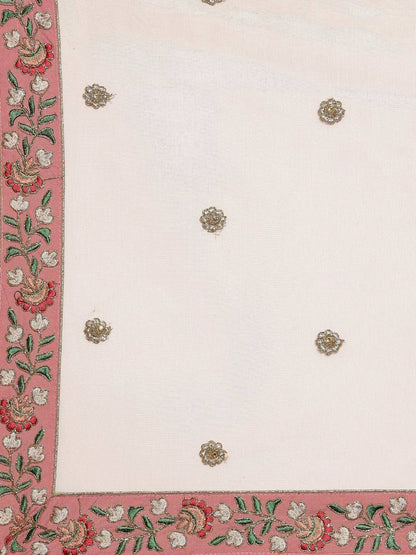 Tulsi Art Peach & Green Embroidered Semi-Stitched Lehenga & Unstitched Blouse With Dupatta