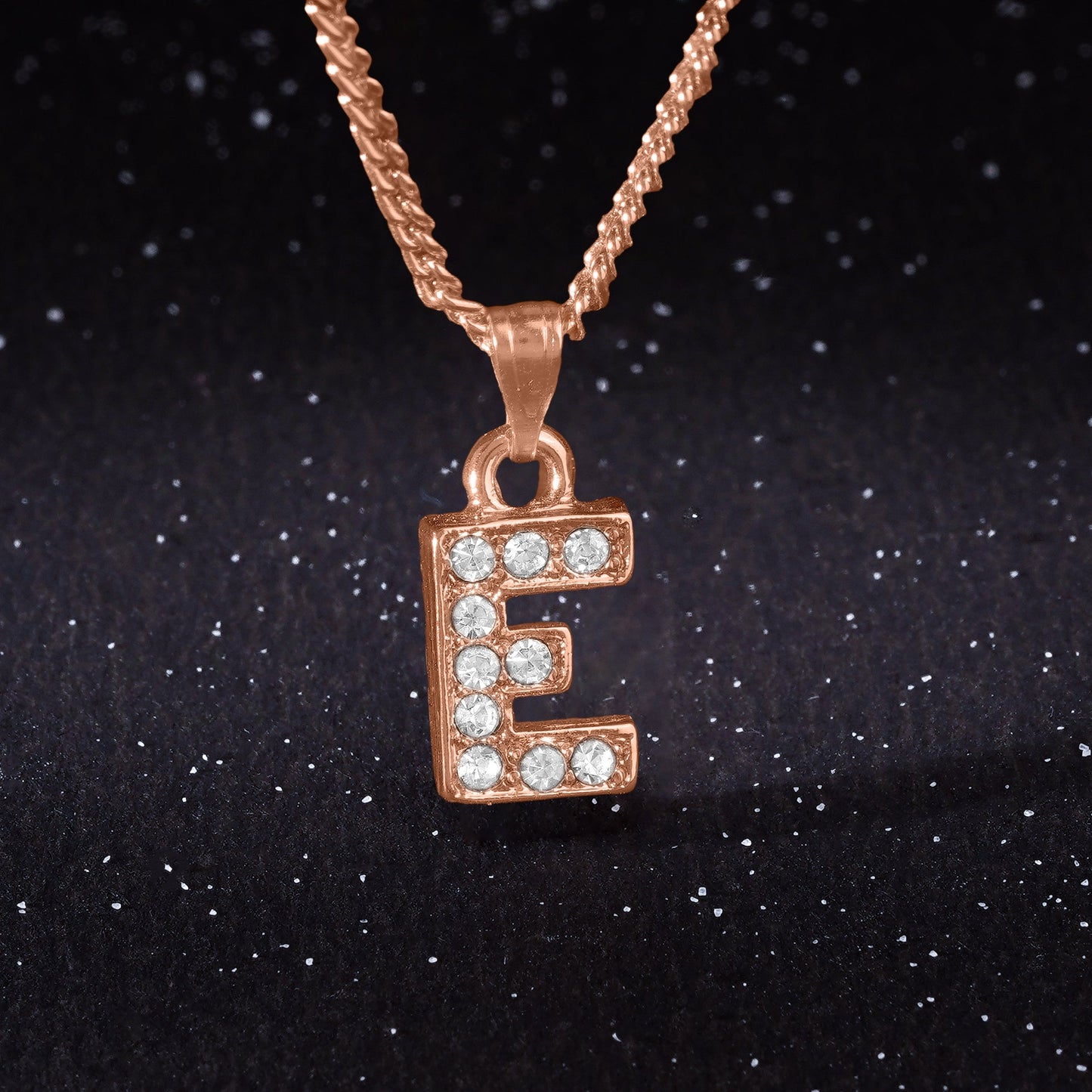 Estele Rosegold Splendid Medium 'E' Letter Pendant with Austrian Crystals for Women