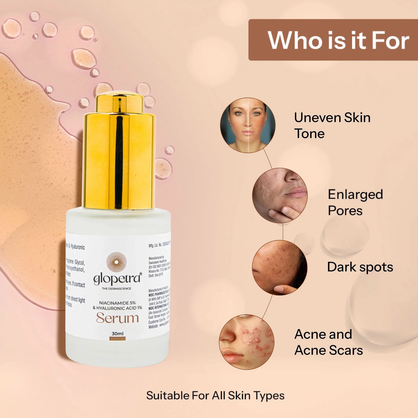 Glopetra Niacinamide & Hyaluronic Acid Serum For Acne & Dark Spots