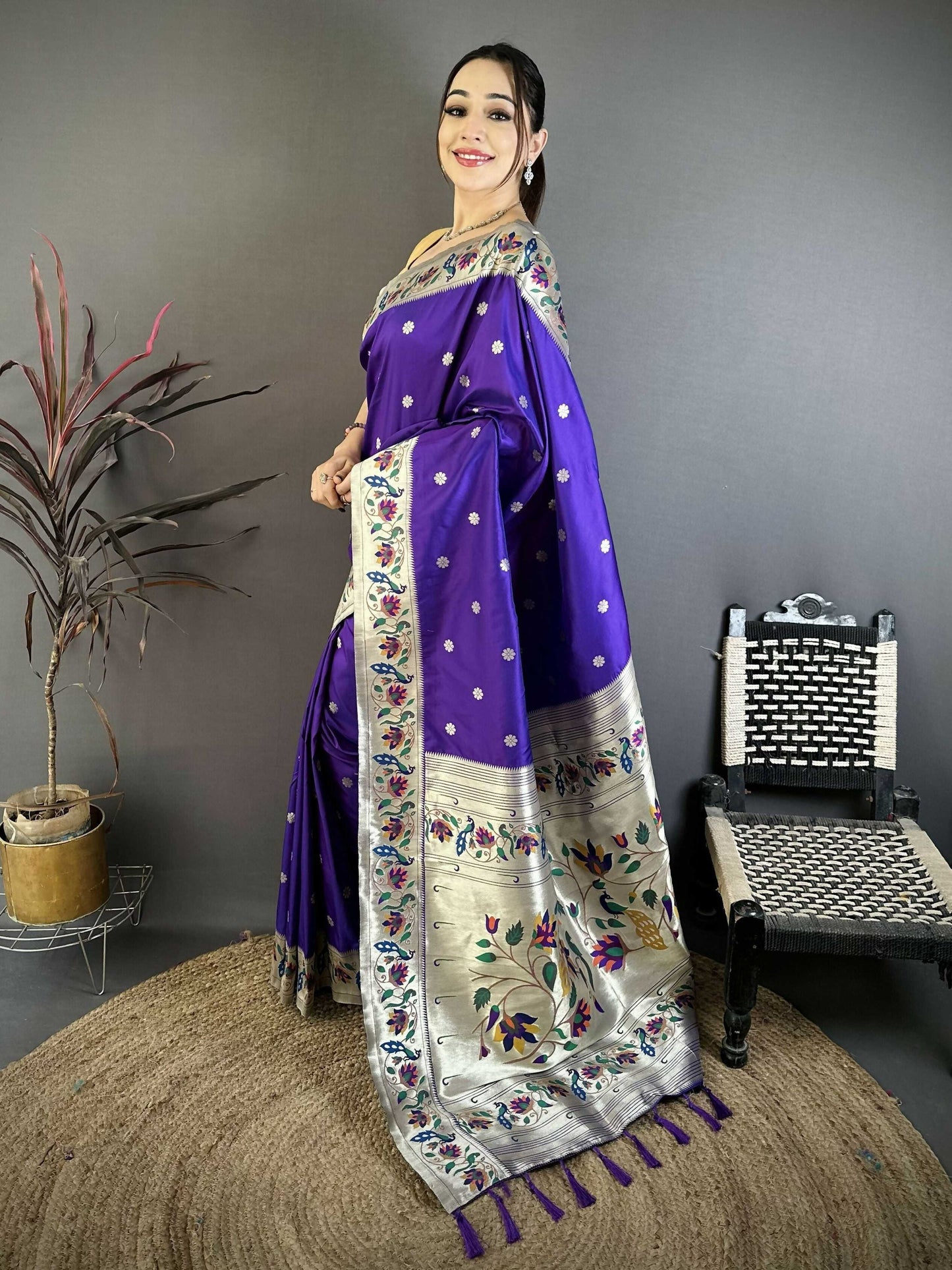 Prime Volt Premium Soft Silk Mayur Paithani Saree with Peacock Meena Weaving & Rich Pallu-Royal Purple