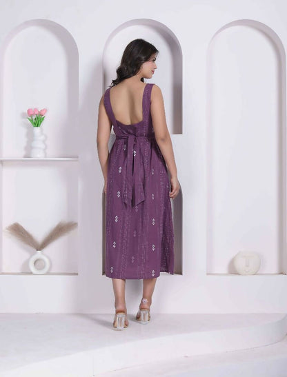 Miravan Womens Abstract Printed Wine ALine Maxi Dress