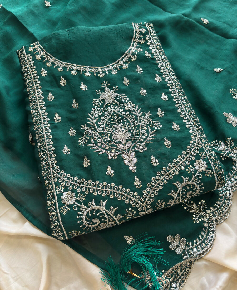 KC Green Wedding Wear Embroidered Crush Silk Salwar Suit