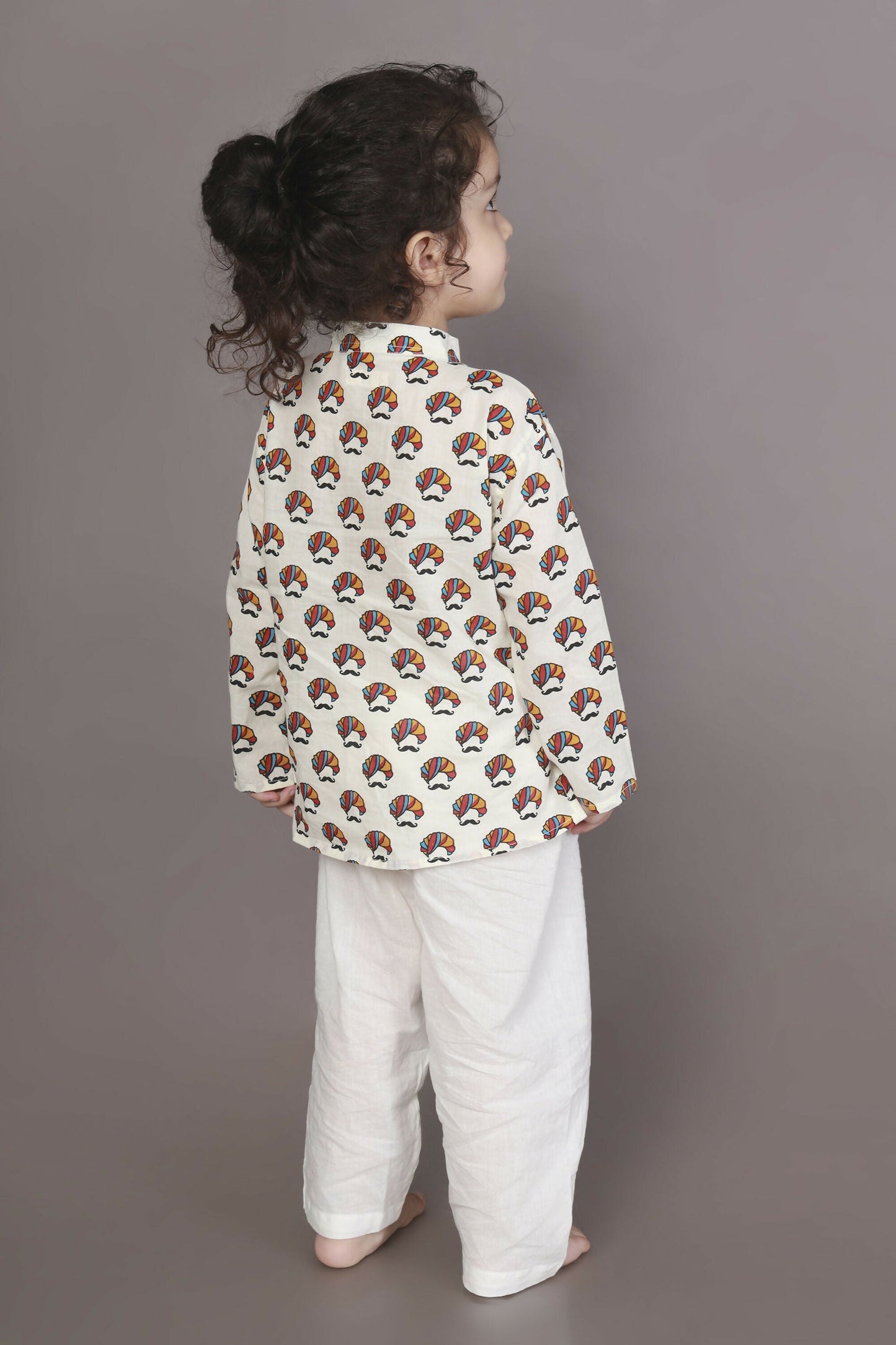 Breathables Kids Cotton Night Suit  White Turban Print Kurta & Pyjama Co-Ord Set For Boys & Girls