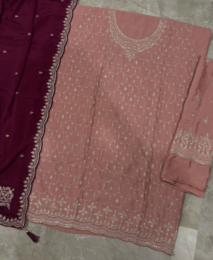 KC Heavy Chinon Peach Salwar Suit For Women Ethnic Wear