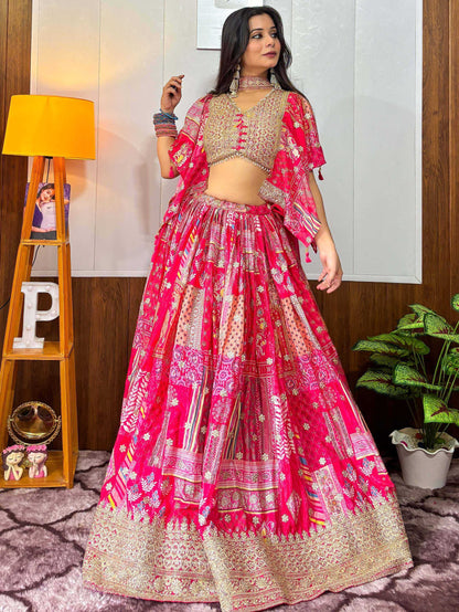 Tulsi Art Alluring Pink Digital Printed Chinon Sangeet Wear Lehenga Choli With Dupatta