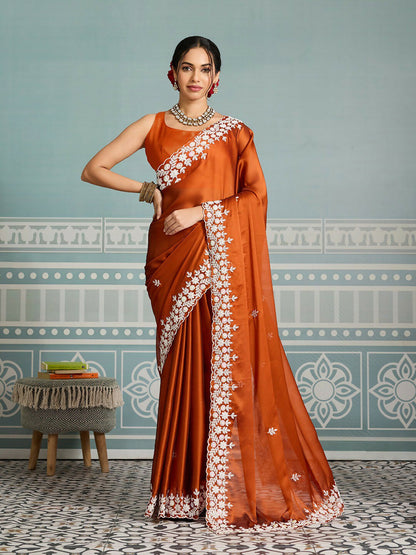 Teeya Creation New Trendy Party Wear Soft Silk Saree-Orange