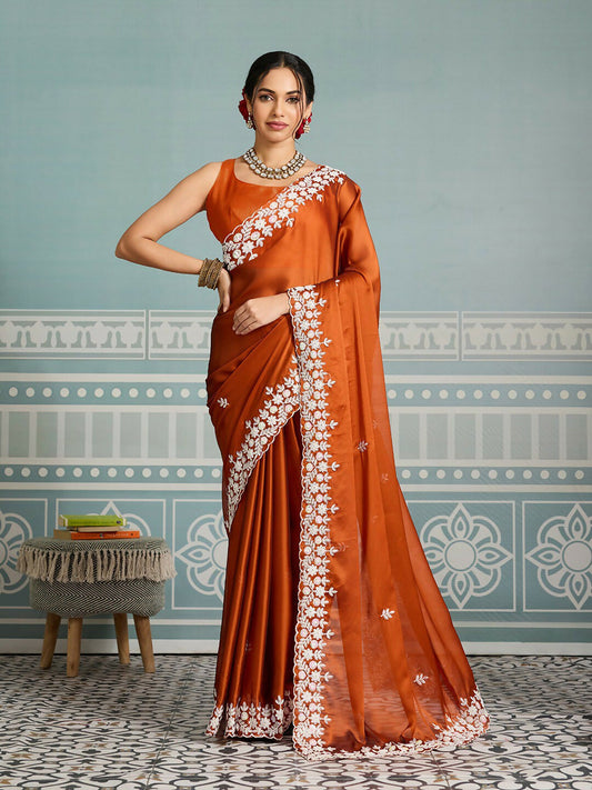 Teeya Creation New Trendy Party Wear Soft Silk Saree-Orange