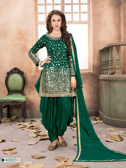 Anaita Dark Green Embroidered Tapeta Silk Salwar Suit