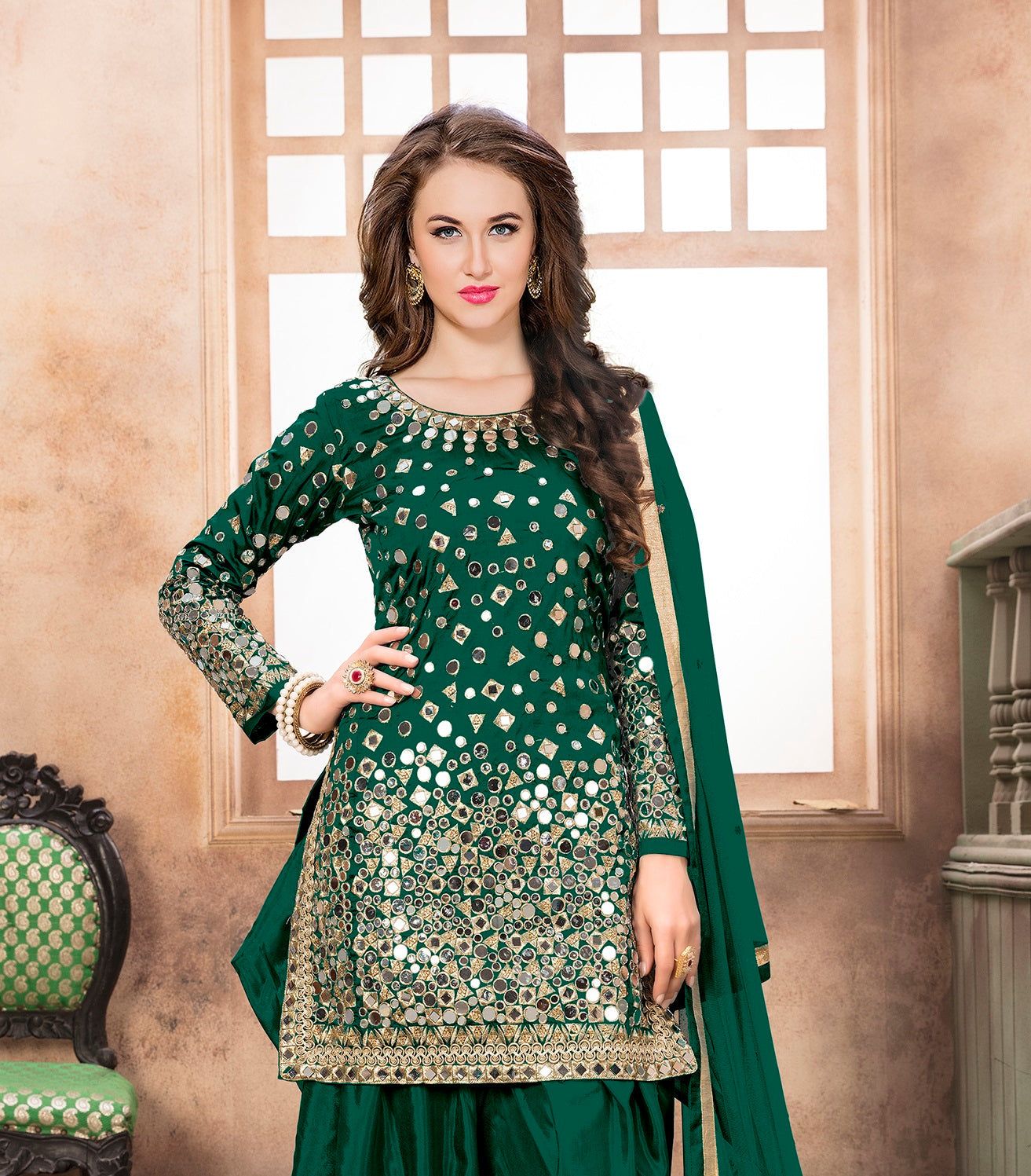 Anaita Dark Green Embroidered Tapeta Silk Salwar Suit