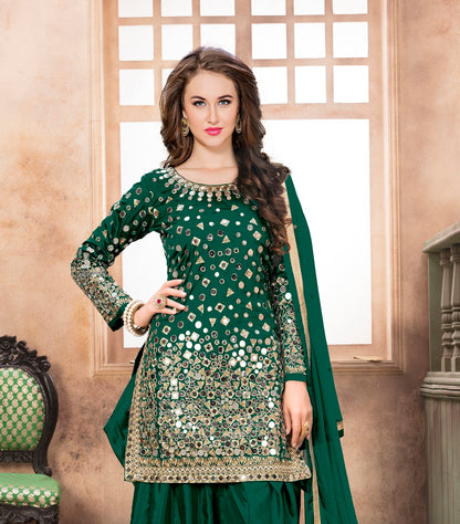 Anaita Dark Green Embroidered Tapeta Silk Salwar Suit