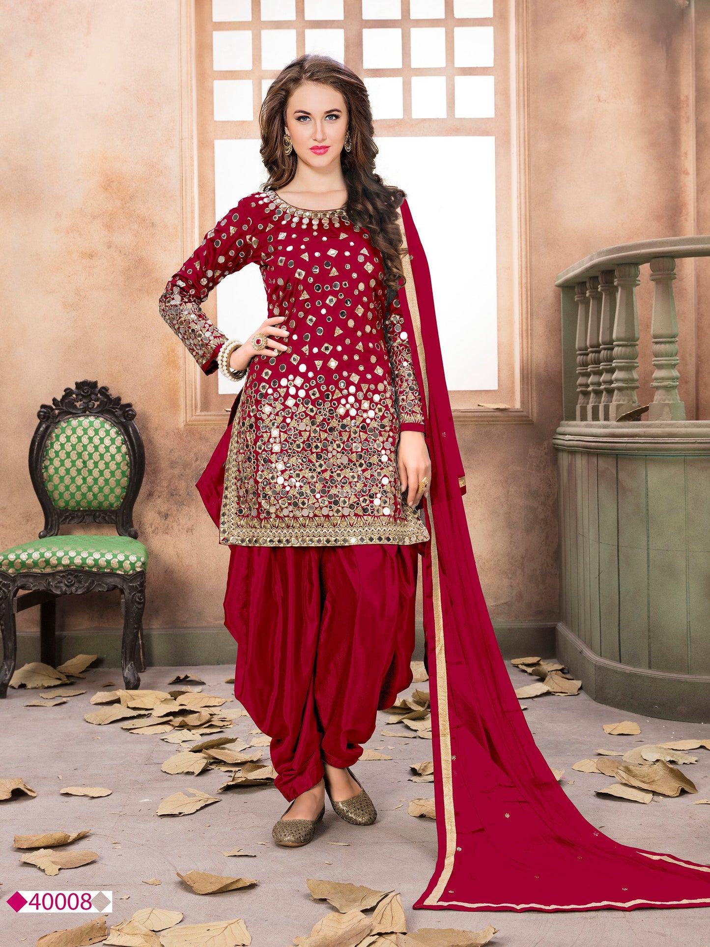 Anaita Red Embroidered Tapeta Silk Salwar Suit