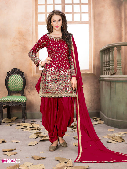 Anaita Red Embroidered Tapeta Silk Salwar Suit