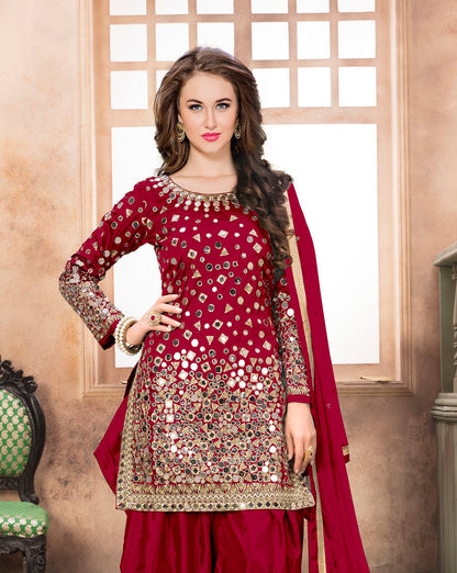 Anaita Red Embroidered Tapeta Silk Salwar Suit
