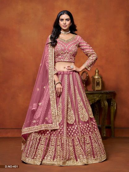 Anaita Pink Embroidered Net Designer Lehenga With Blouse