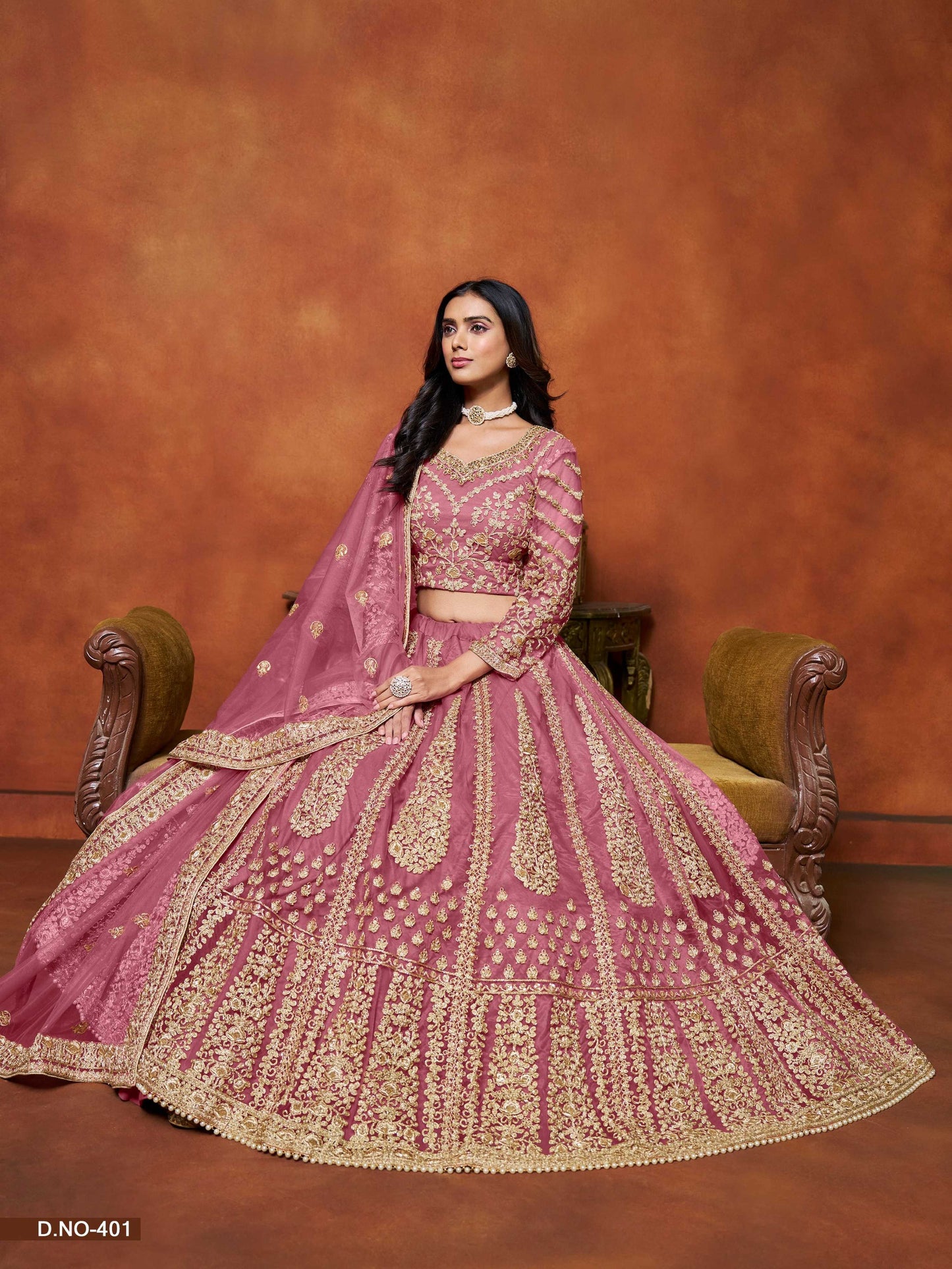 Anaita Pink Embroidered Net Designer Lehenga With Blouse