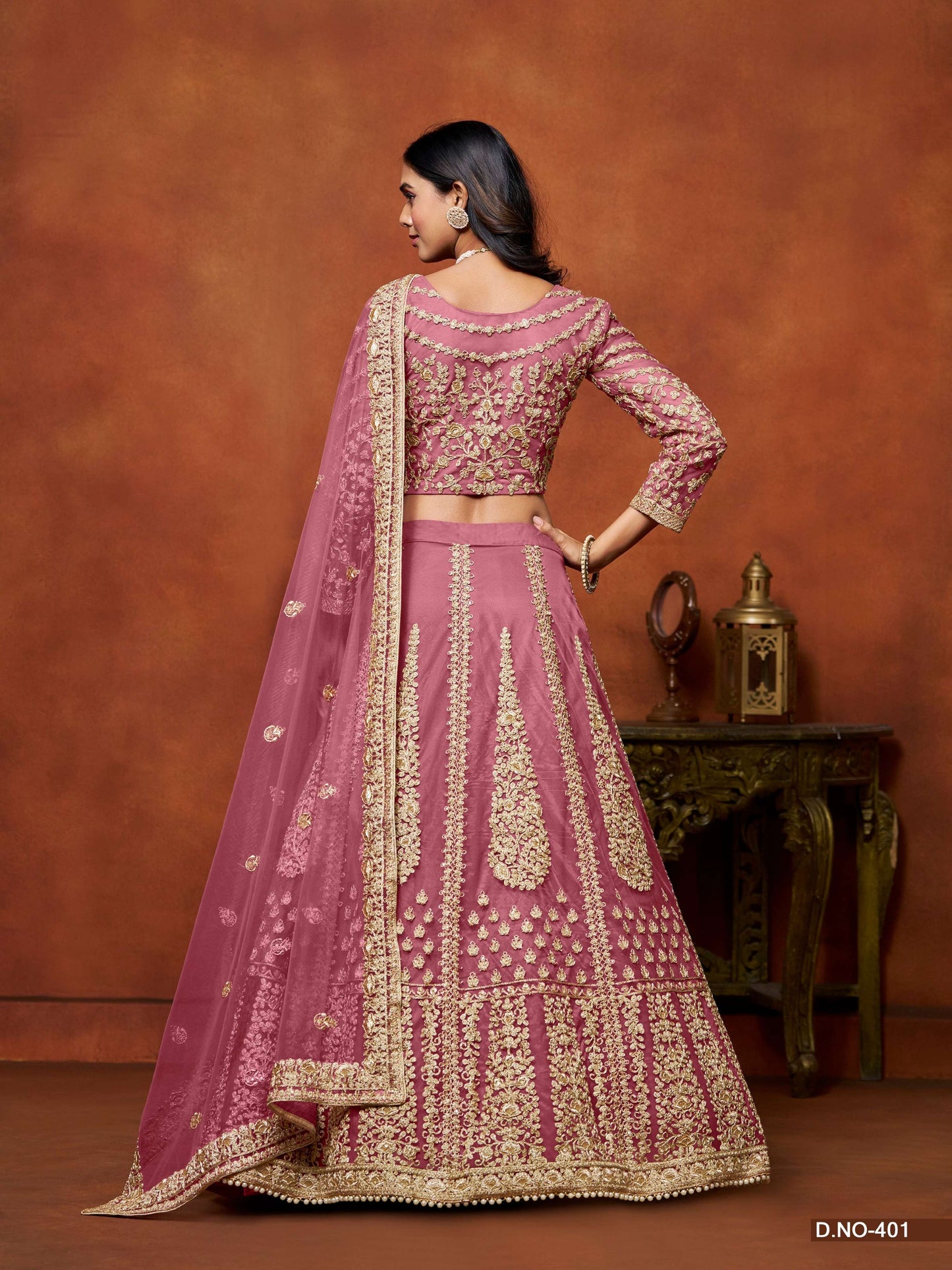 Anaita Pink Embroidered Net Designer Lehenga With Blouse