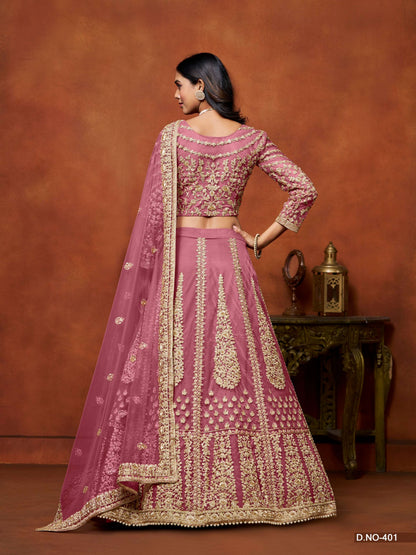 Anaita Pink Embroidered Net Designer Lehenga With Blouse