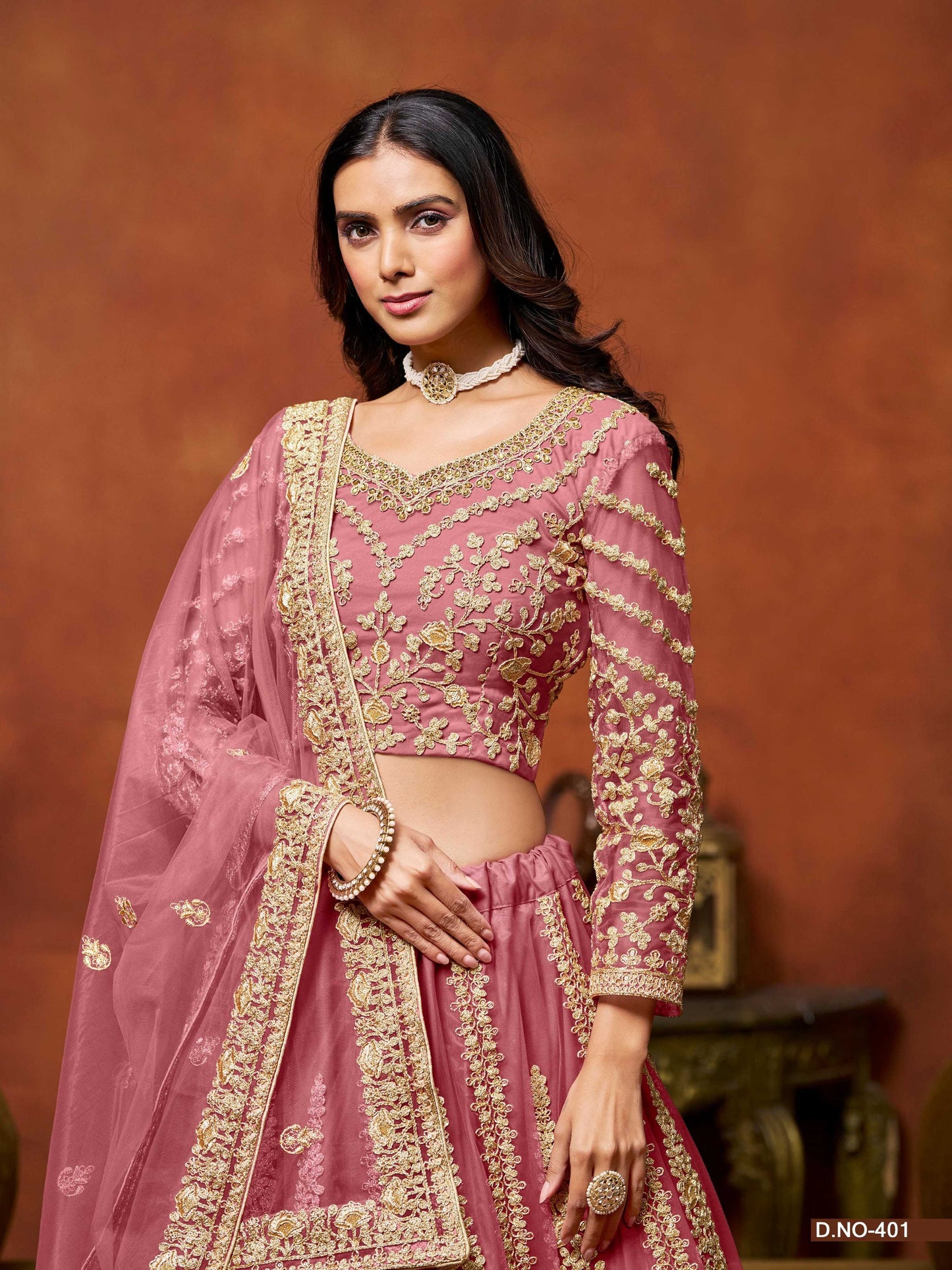 Anaita Pink Embroidered Net Designer Lehenga With Blouse
