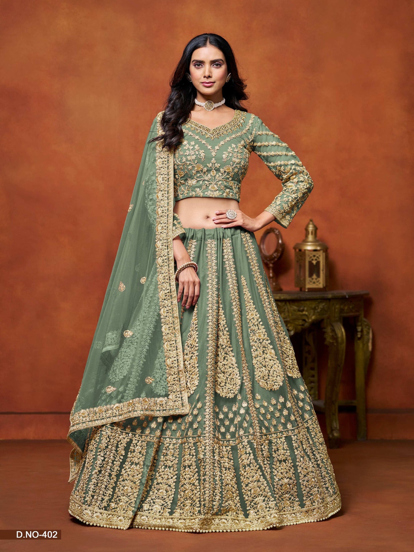 Anaita Light_Green Embroidered Net Designer Lehenga With Blouse