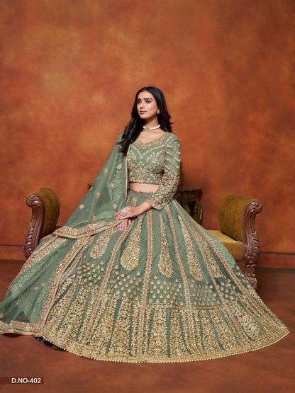 Anaita Light_Green Embroidered Net Designer Lehenga With Blouse