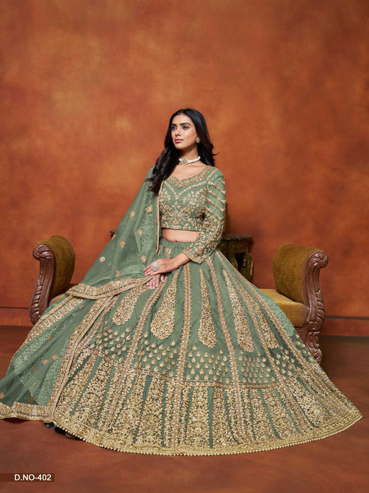Anaita Light_Green Embroidered Net Designer Lehenga With Blouse