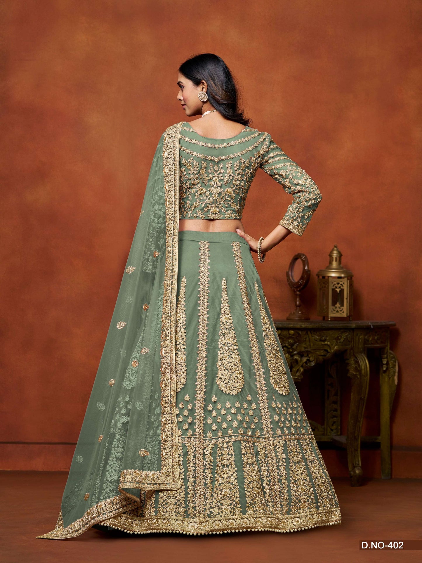 Anaita Light_Green Embroidered Net Designer Lehenga With Blouse