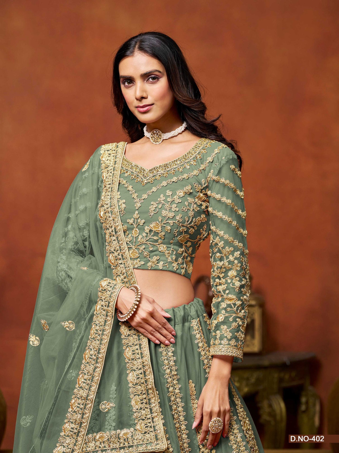 Anaita Light_Green Embroidered Net Designer Lehenga With Blouse