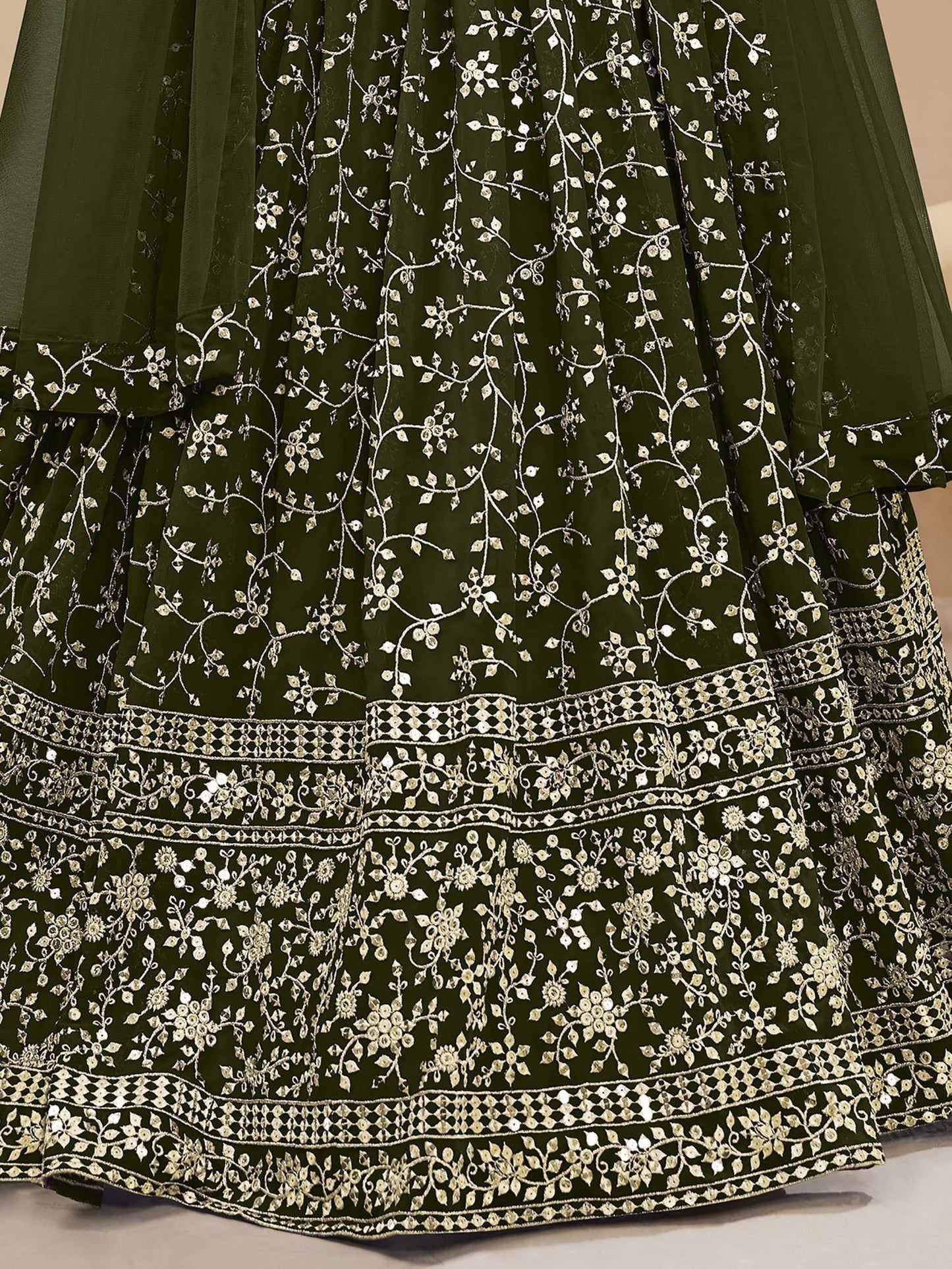 Tulsi Art Bewitching Green Embroidered Georgette Mehendi Wear Lehenga Choli