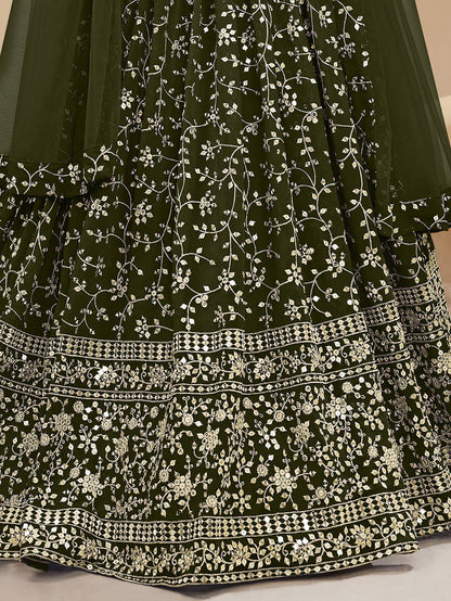 Tulsi Art Bewitching Green Embroidered Georgette Mehendi Wear Lehenga Choli