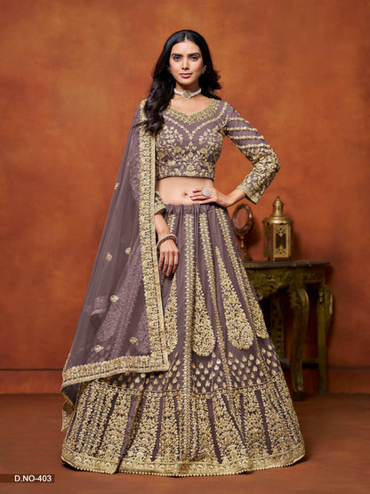 Anaita Purple Embroidered Net Designer Lehenga With Blouse