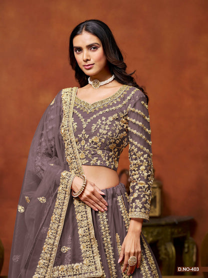 Anaita Purple Embroidered Net Designer Lehenga With Blouse