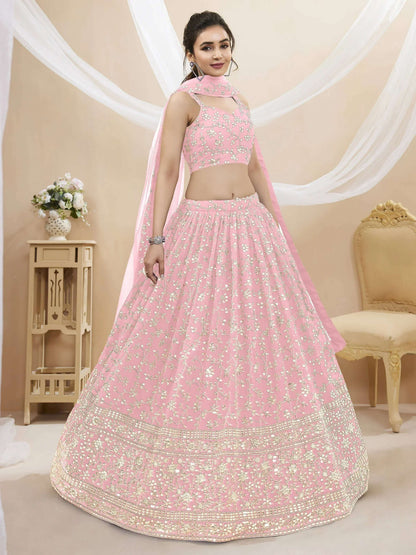 Tulsi Art Beautiful Light Pink Sequin Georgette Engagement Wear Lehenga Choli
