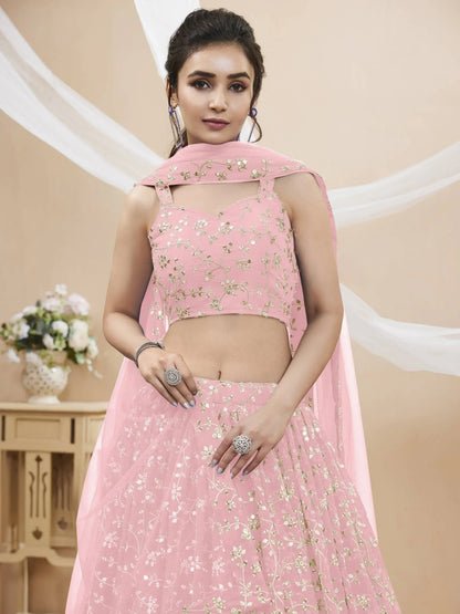 Tulsi Art Beautiful Light Pink Sequin Georgette Engagement Wear Lehenga Choli