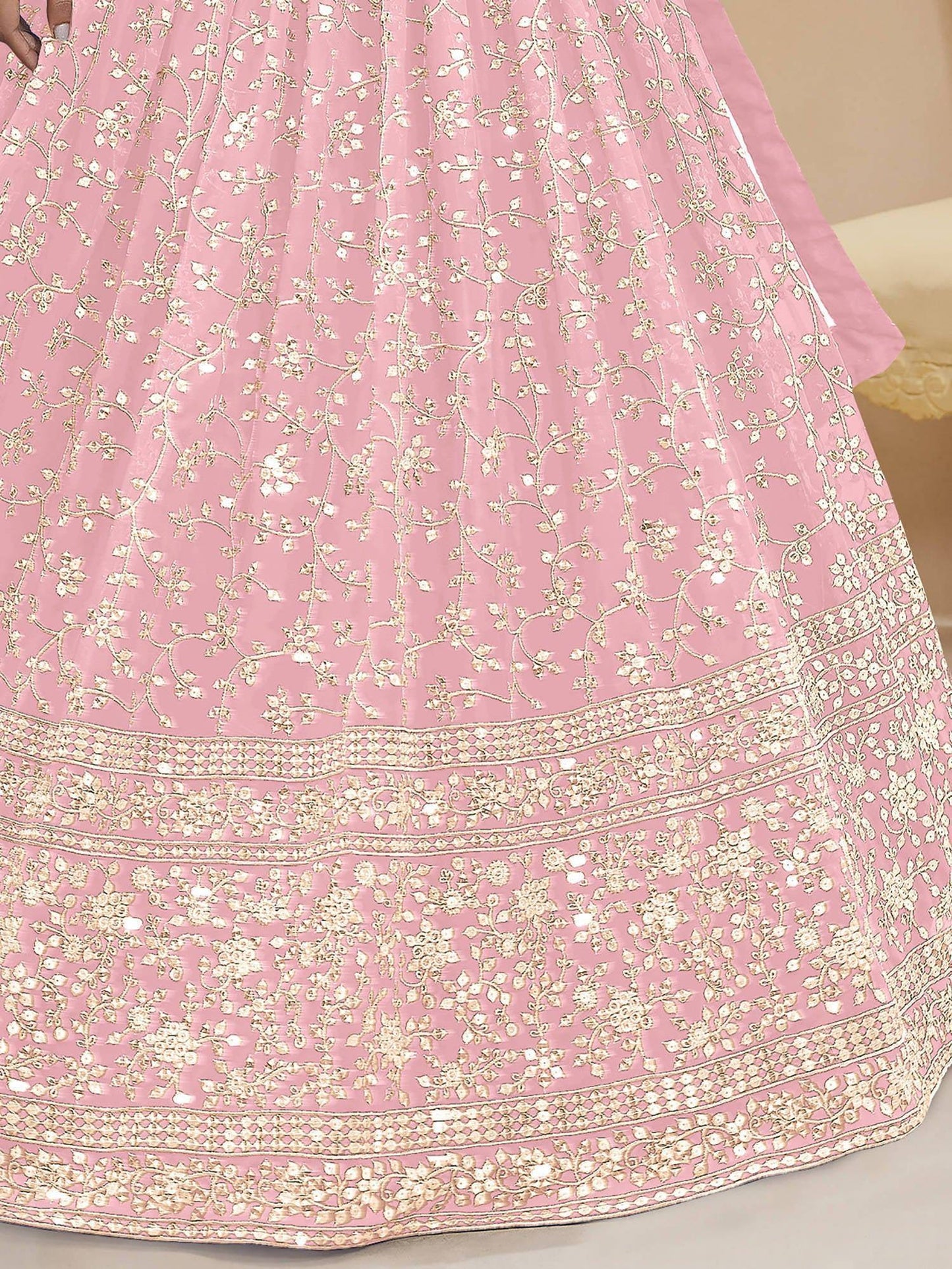 Tulsi Art Beautiful Light Pink Sequin Georgette Engagement Wear Lehenga Choli