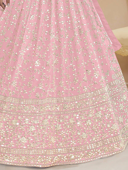 Tulsi Art Beautiful Light Pink Sequin Georgette Engagement Wear Lehenga Choli
