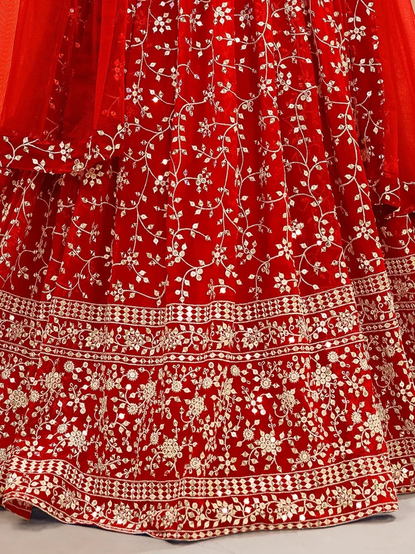 Tulsi Art Attractive Red Embroidered Georgette Wedding Wear Lehenga Choli