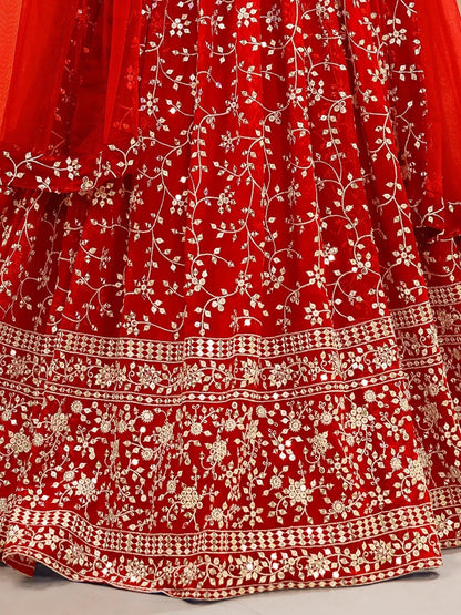 Tulsi Art Attractive Red Embroidered Georgette Wedding Wear Lehenga Choli