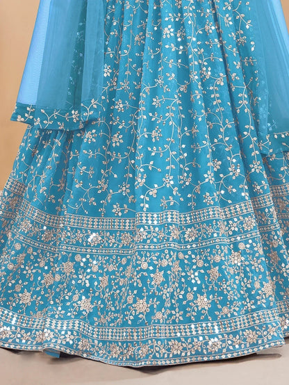 Tulsi Art Gorgeous Sky Blue Embroidered Georgette Reception Wear Lehenga Choli