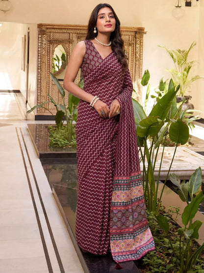 Tulsi Art Attractive Maroon Digital Printed Crepe Office Wear Saree With Blouse
