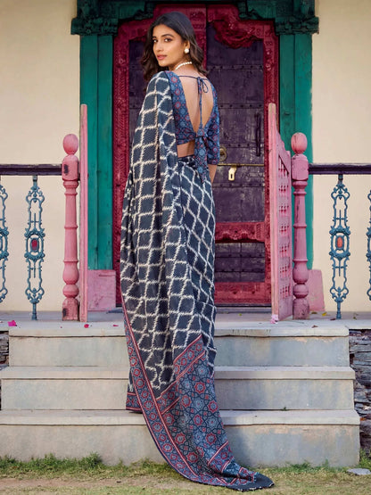 Tulsi Art Pretty Blue Digital Printed Crepe Casual Wear Saree With Blouse