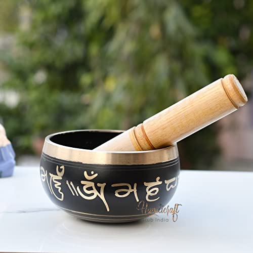 Singing Bowl Meditation Instrument with Wooden Stick - Black - 10 cm x 5 cm