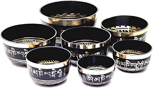 Singing Bowl Set - Chakra Healing - Black Painted - 7 Bowls - Nepal