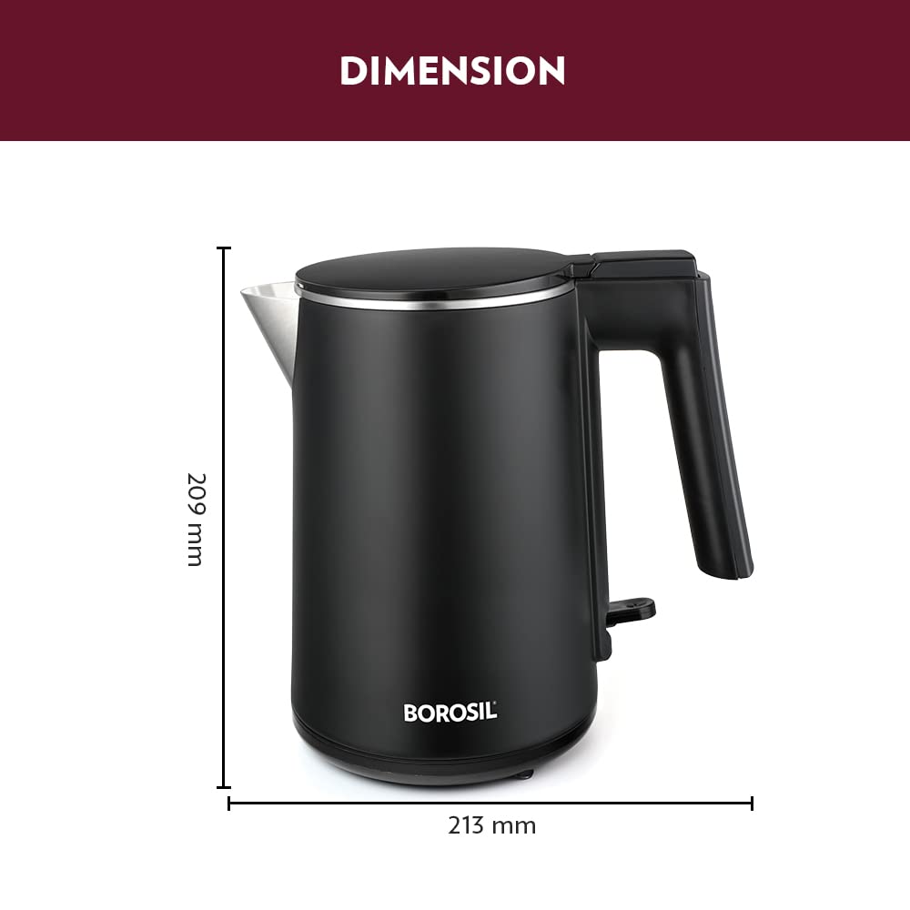 Borosil 1 L 1200W Stainless Steel Cool touch Electric Kettle